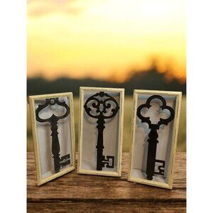 Vintage Style Framed Metal Key Wall Decor Set of 3 Rustic Farmhouse Home Art